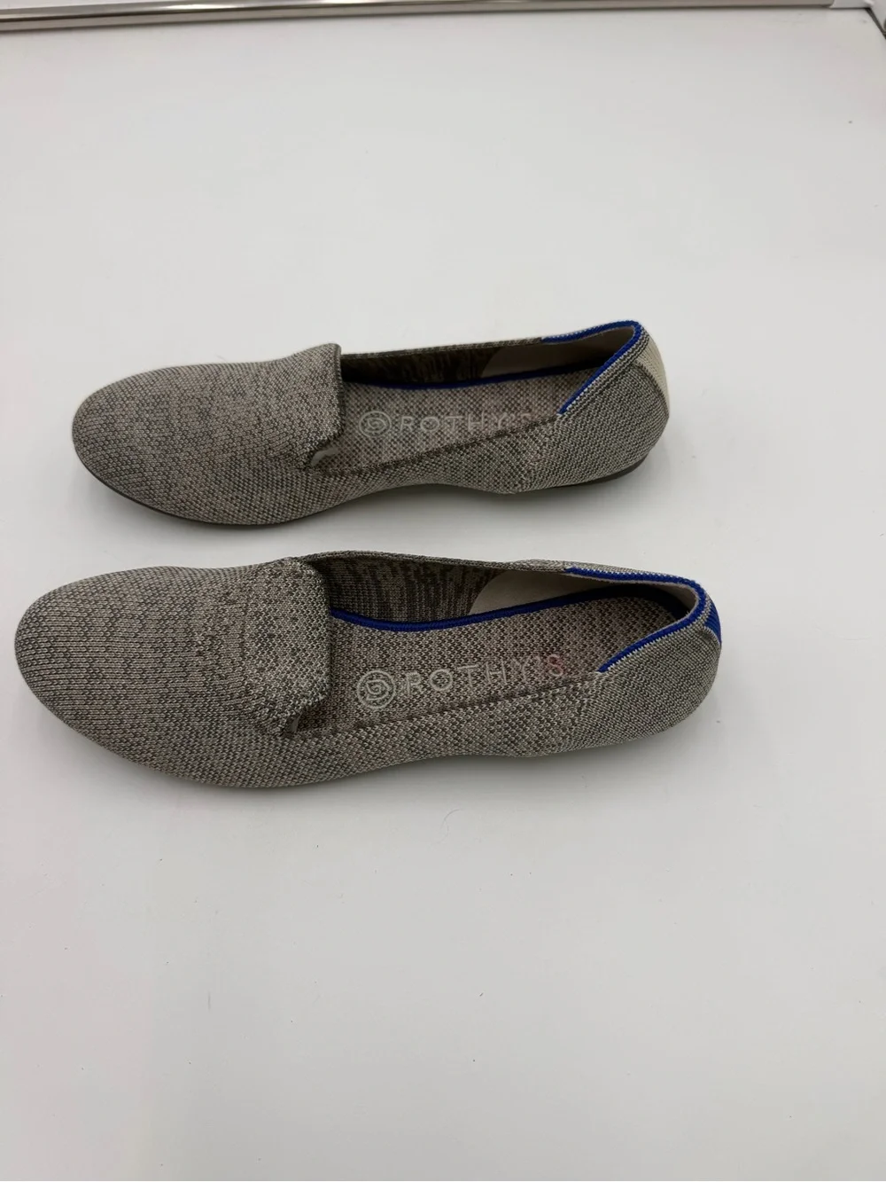 Rothy’s Women’s Size 8 Gray Knit Loafers Flats Blue Stripe Washable Shoes